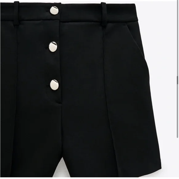 Zara Black High Waisted Shorts with gold buttons NWT - Picture 2 of 7